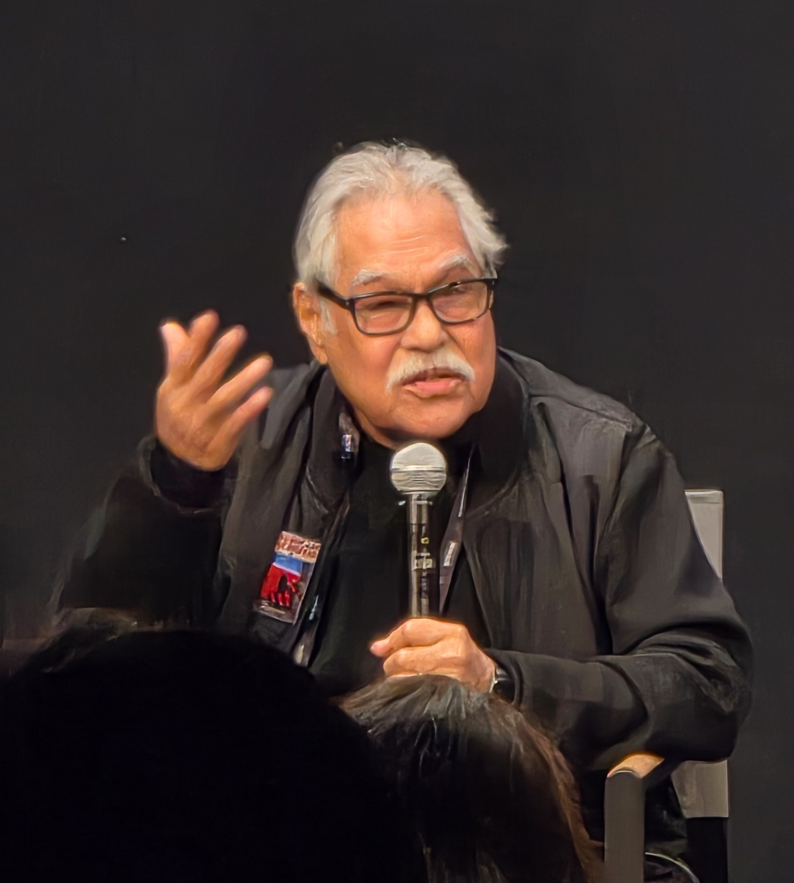 Luis Valdez speaks at the 2026 Sundance premiere of American Pachuco.