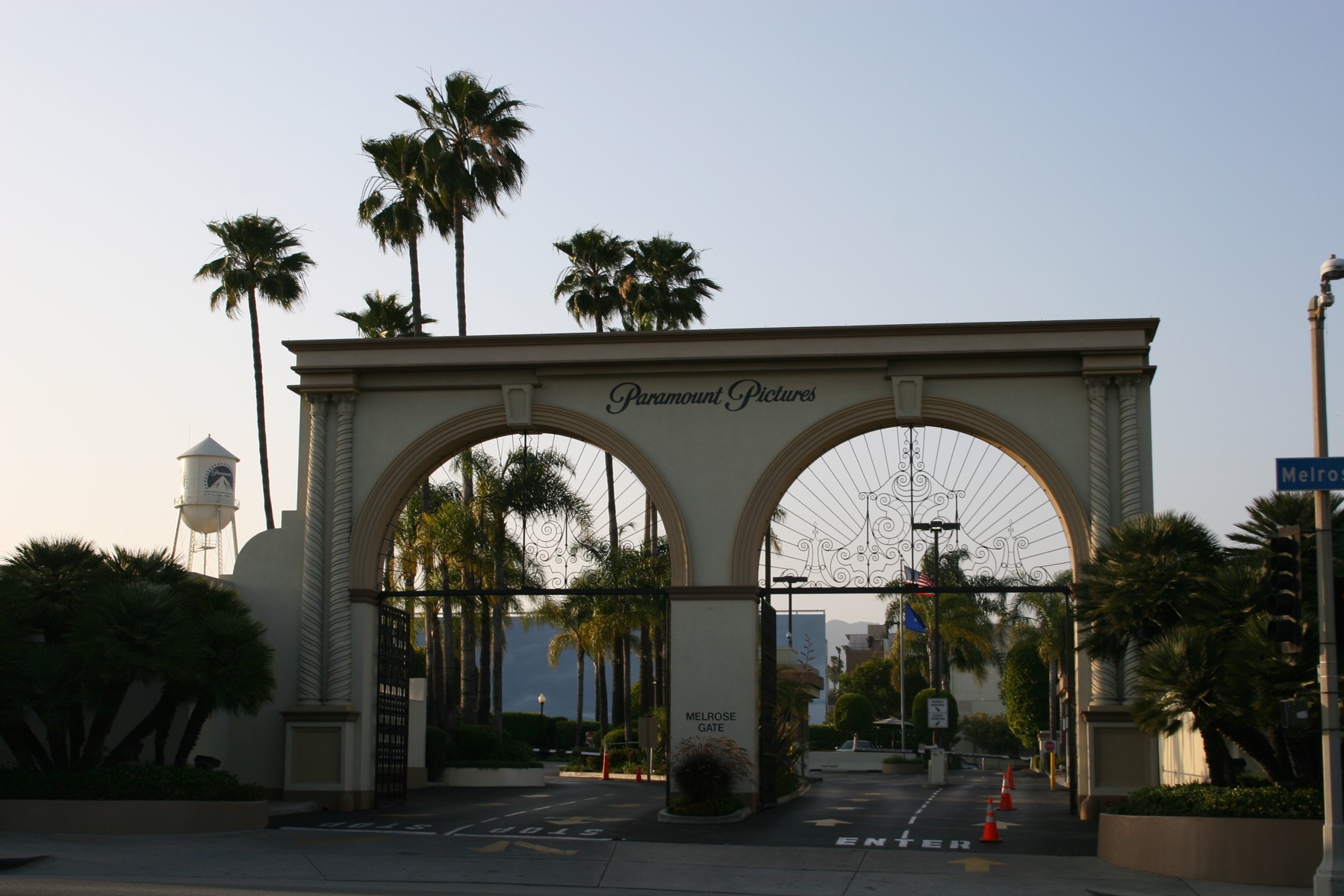 Paramount Pictures’ arched Melrose Avenue entrance in Hollywood.